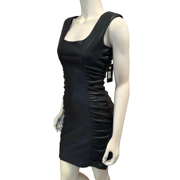 NEW Guess Ruched Vegan Leather Bodycon Mini Dress - Picture 5 of 13